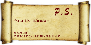 Petrik Sándor névjegykártya